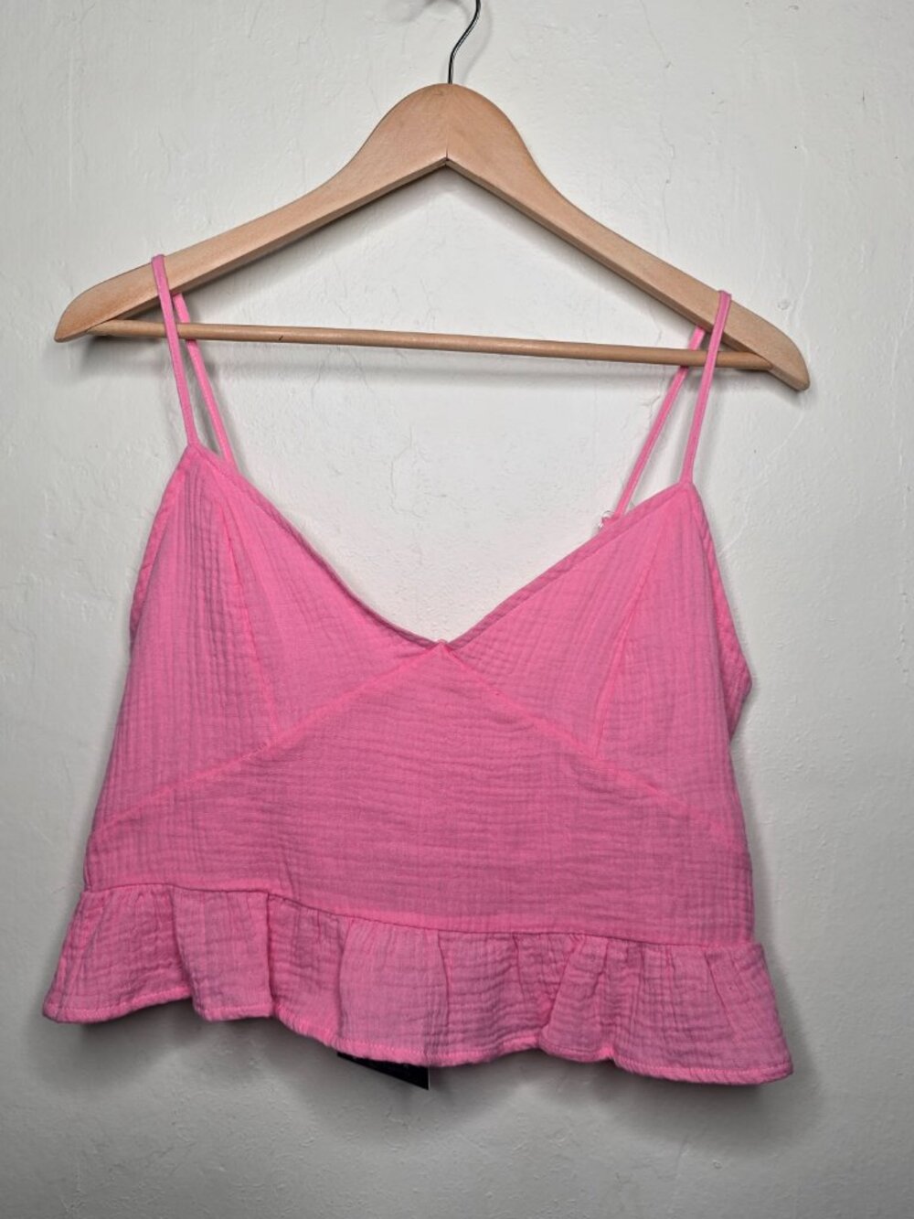 Fornia Pink Smocked Cotton Ruffle Cami Crop Top
